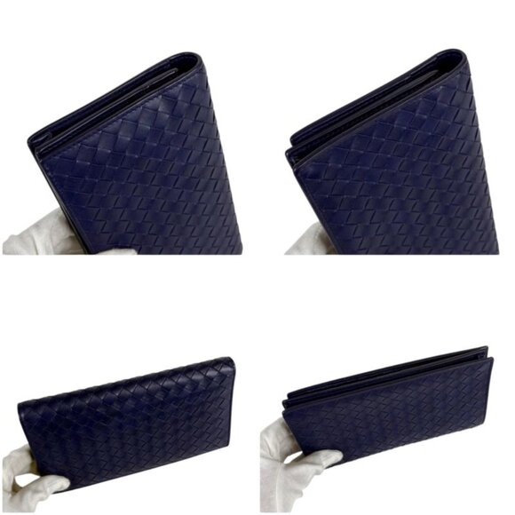 Bottega Veneta Bifold Long Wallet Intrecciato Leather Navy Long - Picture 7 of 11